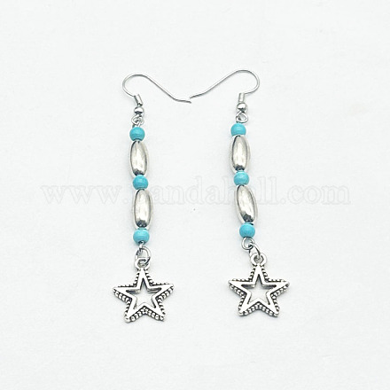 Серьги-подвески из цинкового сплава с синтетической бирюзой LQ8241-1-1