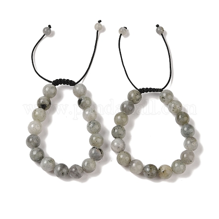 Браслеты из плетённых бусин из натурального лабрадорита диаметром 10 мм. BJEW-C067-01C-14-1