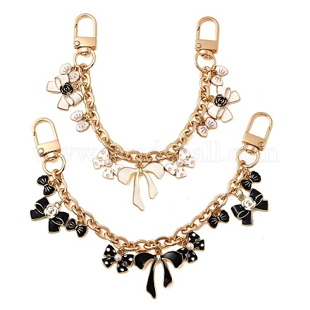 2 шт. 2-цветный эмалированный белый и черный подвесной бант из цинкового сплава с цепочкой для сумки AJEW-BA00162-1