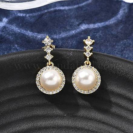 Круглые латунные серьги-гвоздики с микропаве из прозрачных кубических цирконий EJEW-C154-02G-1