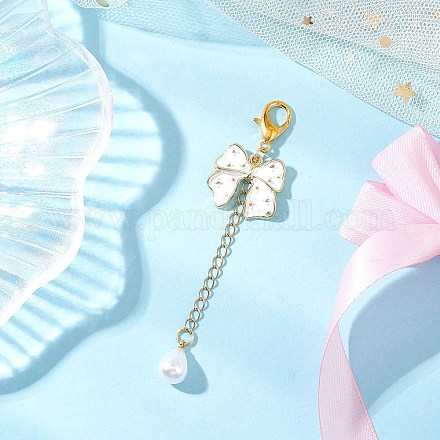 Подвесные украшения из эмалевого сплава с бантом и АБС-пластика с имитацией жемчуга HJEW-JM04237-04-1
