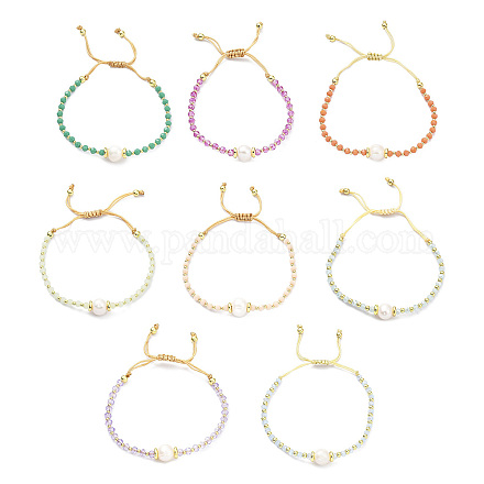 Регулируемый плетеный браслет из жемчуга BJEW-O187-14-1