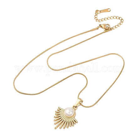 Женские ожерелья-змеи с подвеской-веером из нержавеющей стали 304 и акрилового искусственного жемчуга NJEW-F354-03G-1