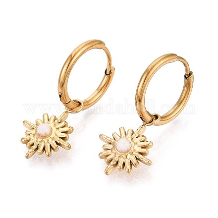 Серьги-кольца из нержавеющей стали 304 со снежинками и белым нефритом EJEW-T047-15G-1