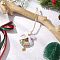 Christmas Wood & Polyester Bowknot Pendant Decorations, with Alloy Charms and Iron Bell Charms, White, 163mm