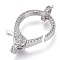 Brass Micro Pave Cubic Zirconia Lobster Claw Clasps, with Bail Beads/Tube Bails, Long-Lasting Plated, Clear, Real Platinum Plated, 27x18x5mm, Hole: 2x2.5mm, Tube Bails: 10x8x2mm, hole: 1.4mm