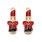 Rack Plating Alloy Enamel Pendants, Cadmium Free & Nickel Free & Lead Free, Light Gold, Lipstick with Bowknot Charm, FireBrick, 26x11x4mm, Hole: 1.8mm