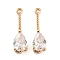 Brass with Cubic Zirconia Pendants, Teardrop, Golden, Clear, 18x5x3.5mm, Hole: 1mm