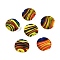 Opaque Handmade Lampwork Beads, Stripe, Flat Round, Mixed Color, 15x7.5mm, Hole: 1.6mm