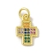 Brass Micro Pave Cubic Zirconia Charms, Cadmium Free & Nickel Free & Lead Free, Real 18K Gold Plated, Cross Charms, Colorful, 13x8.5x1mm, Hole: 3mm