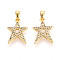 Brass Micro Pave Cubic Zirconia Pendants, Cadmium Free & Lead Free, Star, Real 18K Gold Plated, 17x12x2mm, Hole: 5x2mm