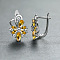Brass Micro Pave Cubic Zirconia Flower Hoop Earrings, Platinum, Orange Red, 16x11mm