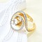 Brass Micro Pave Clear Cubic Zirconia Cuff Rings for Women, Cadmium Free & Lead Free, Flower, Real 18K Gold Plated, 22x20mm, Inner Diameter: Adjustable