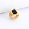 Alloy Rhinestone Finger Rings for Men, Square, Golden, Jet, US Size 7(17.3mm)
