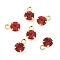 Brass Glass Charms, Flat Round, Rack Plating, Long-Lasting Plated, Real 18K Gold Plated, Faceted, Red, 6x4x3mm, Hole: 1mm