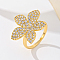 Brass Micro Pave Cubic Zirconia Finger Rings for Women, Flower, Golden, US Size 7(17.3mm)