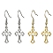 Cross 304 Stainless Steel Dangle Earrings, Golden & Stainless Steel Color, 37x12mm, 2pairs/set