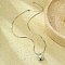 304 Stainless Steel Pave Shell Pearl Flat Round Pendant Necklaces for Women, Stainless Steel Color, 18.78 inch(47.7cm)