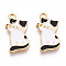Alloy Enamel Pendants, Cadmium Free & Nickel Free & Lead Free, Light Gold, Cat, Black, 21x11.5x2mm, Hole: 2mm