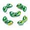 UV Plating Acrylic European Beads, Christmas Theme, Iridescent Shell Effect, Bowknot, Medium Sea Green, 15x30x13mm, Hole: 5mm