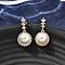 Round Brass Micro Pave Clear Cubic Zirconia Dangle Stud Earrings, with Plastic Imitation Pearl, Rack Plating, Cadmium Free & Lead Free, Golden, 24x12mm