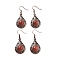 Natural Red Jasper Teardrop Dangle Earrings, Red Copper Plated Hollow Brass Earrings for Women, 46.5x19.5mm