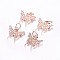 Long-Lasting Plated Brass Micro Pave Cubic Zirconia Charms, Butterfly, Real Rose Gold Plated, 11x12x2.5mm, Hole: 3mm