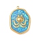 304 Stainless Steel Epoxy Resin with Natural Shell and Sequins Inside Pendants, Oval with Fish Charms, Real 18K Gold Plated, PVD Vacuum Plating, Deep Sky Blue, 28x20x2mm, Hole: 1.6mm