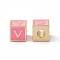 Rack Plating Brass Enamel Beads, Cadmium Free & Nickel Free & Lead Free, Real 18K Gold Plated, Cube with Letter, Pearl Pink, Letter.V, 6x6x6mm, Hole: 2.5mm