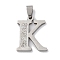 201 Stainless Steel Pendants, with Rhinestone, Letter, Letter K, 27x21x2mm, Hole: 6x3mm