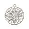 Brass Etched Metal Embellishments Connecotr Charms, Long-Lasting Plated, Cadmium Free & Nickel Free & Lead Free, Flat Round with Snowflake, Platinum, 17x15x0.3mm, Hole: 1.2mm