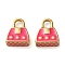 304 Stainless Steel Enamel Charms, Real 14K Gold Plated, Handbag Char, Deep Pink, 13x10.5x4.5mm, Hole: 3x3.5mm
