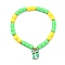 Polymer Clay Column Beaded Stretch Bracelets, with Alloy Owl Charms, Medium Aquamarine, Inner Diameter: 2-1/4 inch(5.7cm)