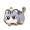 Alloy Enamel Pendants, Cat Shape Charm, Light Gold, Light Grey, 18x21x3mm, Hole: 2mm