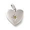 925 Sterling Silver Micro Pave Clear Cubic Zirconia Charms, Heart, with Jump Ring, Platinum, Olive, 10x10.5x1.5mm