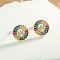 Brass Colorful Cubic Zirconia Stud Earrings, Flat Round, Golden, Letter W, 16x16mm