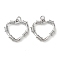 Eco-Friendly Rack Plating Brass Pendants, with Jump Ring, Long-Lasting Plated, Lead Free & Cadmium Free, Heart Charms, Platinum, 19.5x20.5x3mm, Hole: 3mm