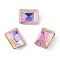 Glass Rhinestone Cabochons, Flat Back & Back Plated, Faceted, Rectangle, Heliotrope, 8x6x3.7mm