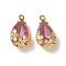 Brass Micro Pave Cubic Zirconia Pendants, Flower & Teardrop Charms, Nickel Free, Real 18K Gold Plated, Plum, 15x9.5x5.5mm, Hole: 1mm