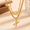 Vintage 201 Stainless Steel & Brass Snake Chain Double-layered Clear Cubic Zirconia Bird Pendant Necklaces, Golden, 18.50 inch(47cm)~20.47 inch(52cm), 2pcs/set