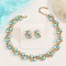 Alloy & Resin & Rhinestone Round Beaded Link Necklaces & Stud Earrings Sets, Golden, 400~470mm