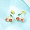 925 Sterling Silver Micro Pave Cubic Zirconia Stud Earrings, Cherry, Golden, 10x10.5mm