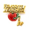 Christmas Theme Golden Zinc Alloy with Rhinestone Brooches, Enamel Pins, Apple, 42x44.5x5mm