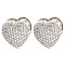 Brass Hoop Earrings with Cubic Zirconia, Heart, Platinum, 16x16x14mm