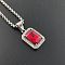 Punk Hip Hop 304 Stainless Steel Rhinestone Pendant Necklaces, Rectangle, Light Siam