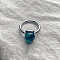 Square 304 Stainless Steel with Glass Finger Rings, Stainless Steel Color, Dark Cyan, 10mm, US Size 8(18.1mm)