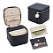Portable Imitation Leather Jewelry Storage Zipper Boxs with 4 Insert Bags, for Travel, Square, Black, 10.9x10.5x8.1cm