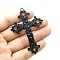 Vintage Tibetan Style Zinc Alloy Pendants, Flower Vine Cross, Black, 74x52mm