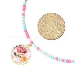 Женские ожерелья из стеклянных бусин с подвеской в виде цветка и эмали&nbsp;NJEW-JN05550-02