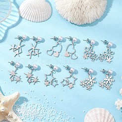 6 пара сережек-гвоздиков из нержавеющей стали 201 в 6 стилях EJEW-JE06342